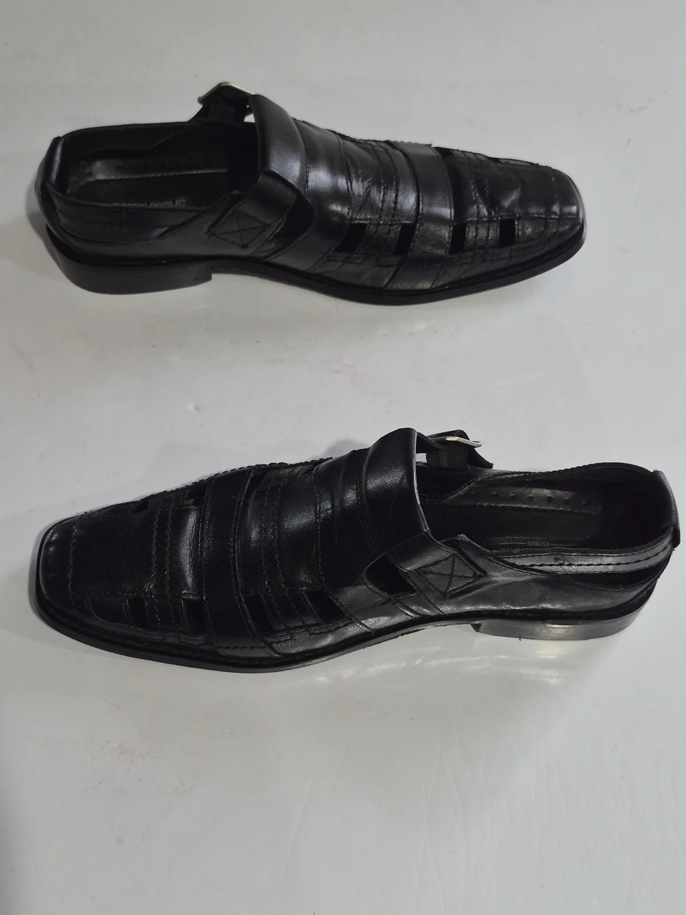 Men's Black Leather Buckle Dress Sandals